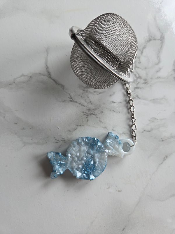 Boule à thé bonbon diamant marbré bleu