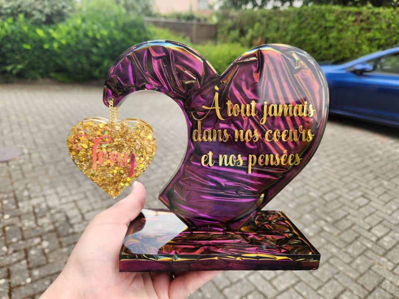 Cadre double coeur sur socle personnalisé