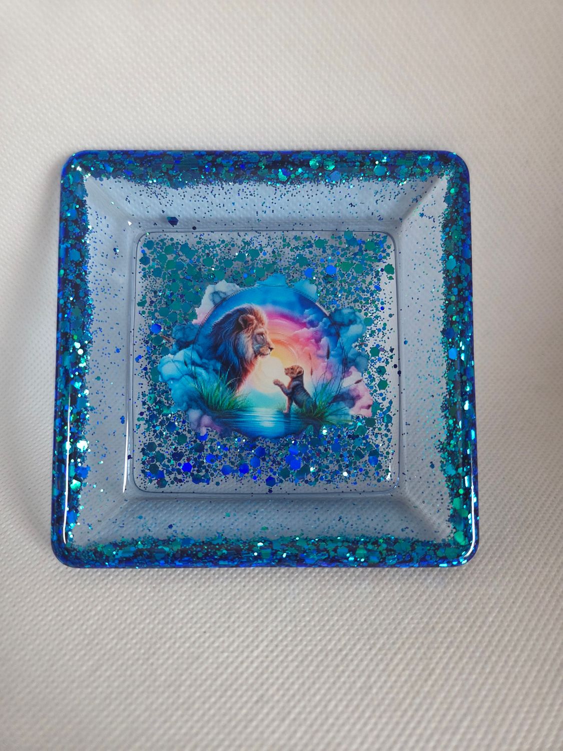 Coupelle carré bleu pailleté Lions