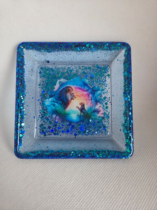 Coupelle carré bleu pailleté Lions Coupelle carré bleu pailleté Lions