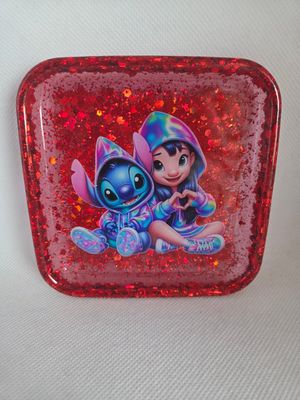 Coupelle carré arrondi rouge pailleté Lilo Stitch