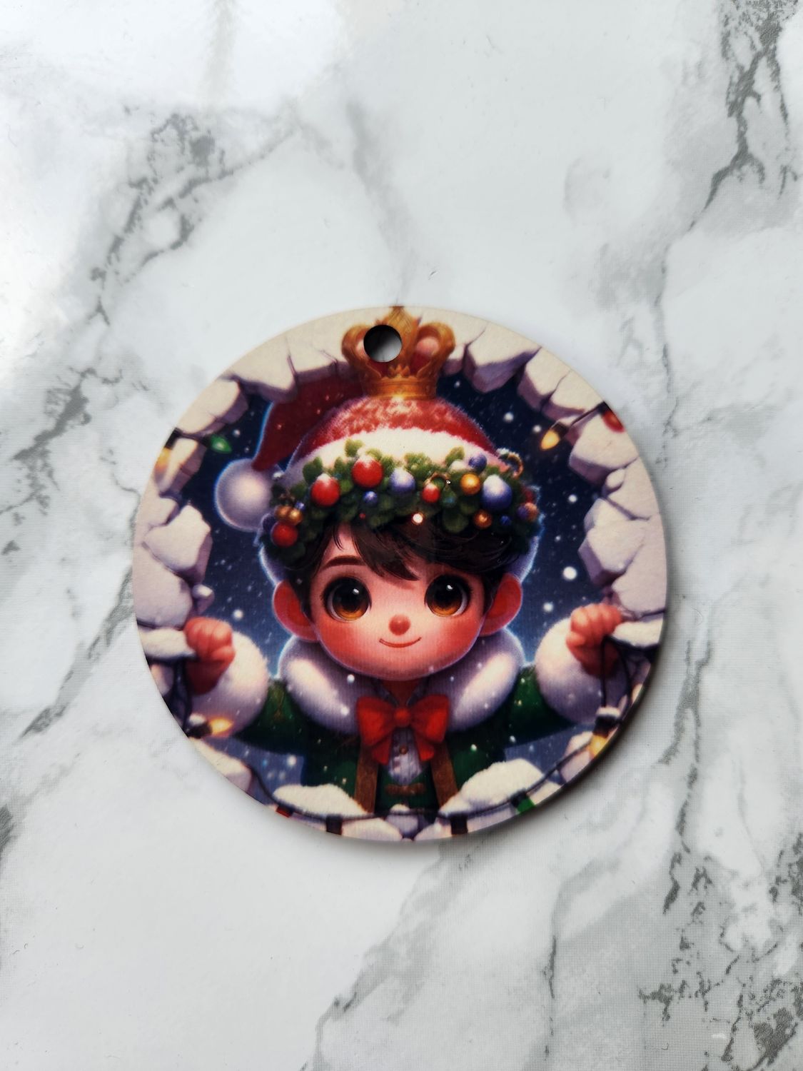 Boule de Noël en bois ronde personnalisée