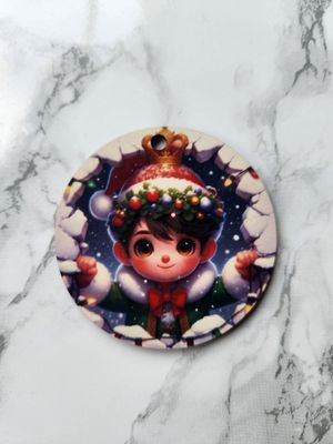 Boule de Noël en bois ronde personnalisée