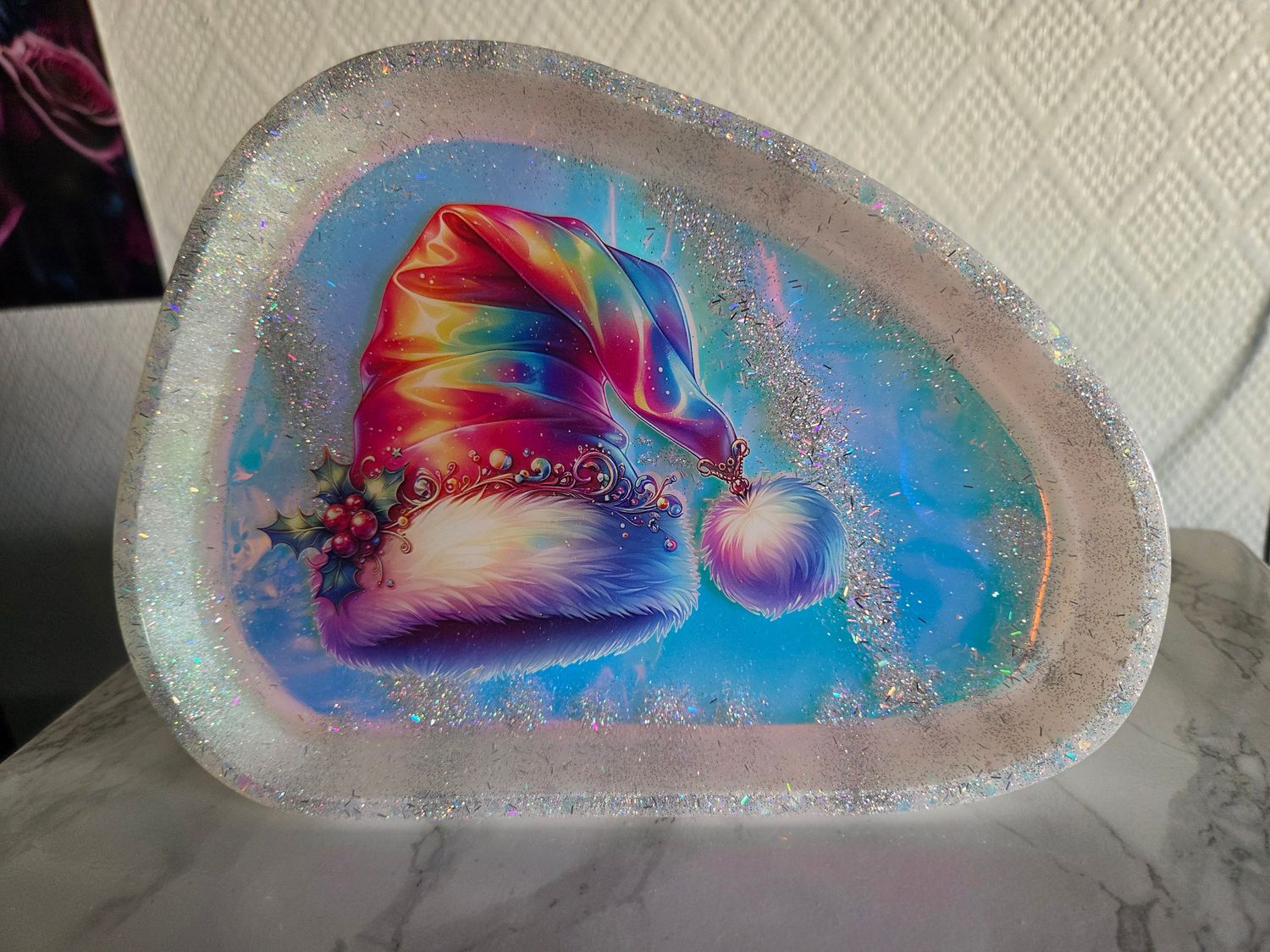 Vide poche bonnet de Noël holographique