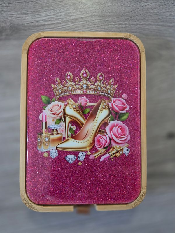Boite miroir princess glamour fuchsia pailleté