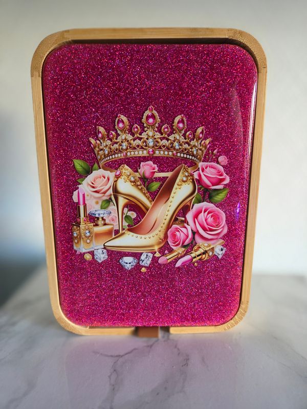 Boite rangement princess glamour fuchsia pailleté