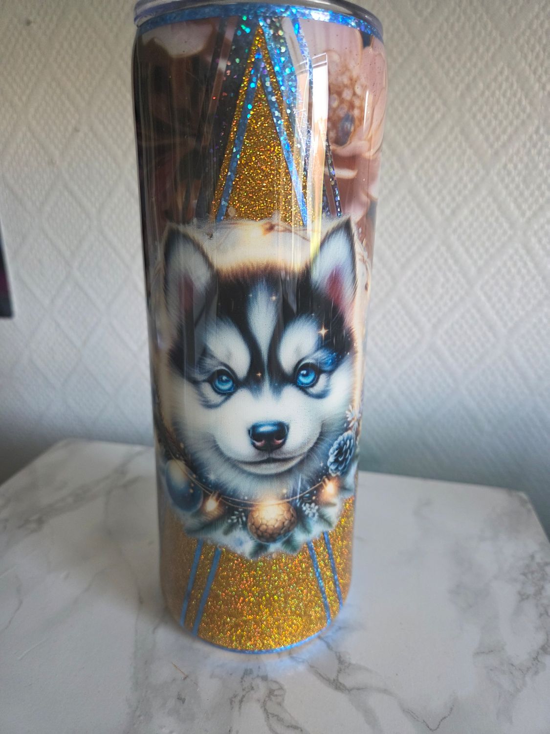 Tumbler / gobelet isotherme floral husky de Noël 