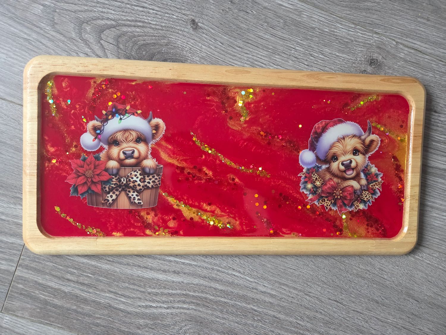 Plateau Vachette de Noël rouge et or