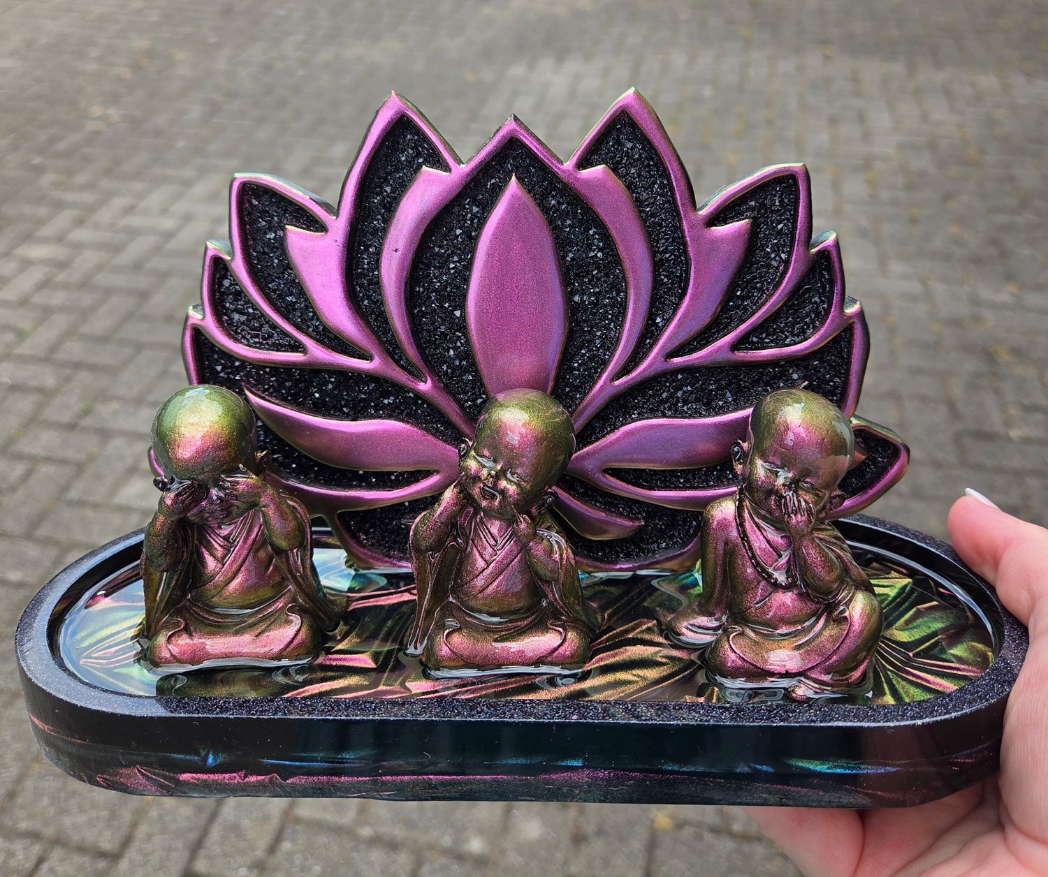 Composition trio bouddhas et lotus diamant personnalisé