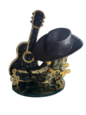 Santiags et guitare diamant sur socle personnalisé Santiags et guitare diamant sur socle personnalisé