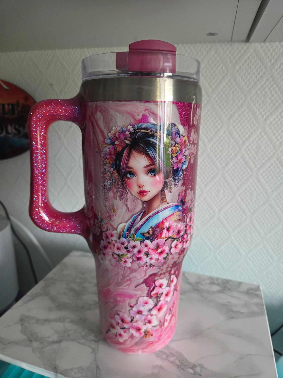 Maxi Tumbler 1L2 Geisha Pink flowers