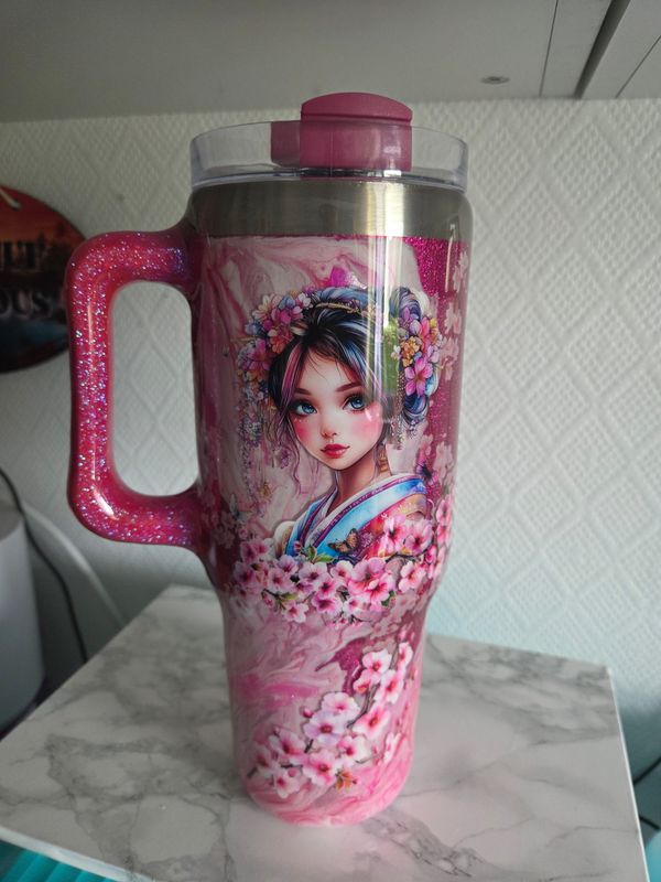 Maxi Tumbler 1L2 Geisha Pink flowers