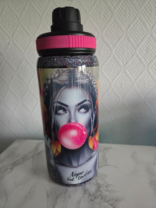 Bouteille sport mix bubble gum bouchon rose