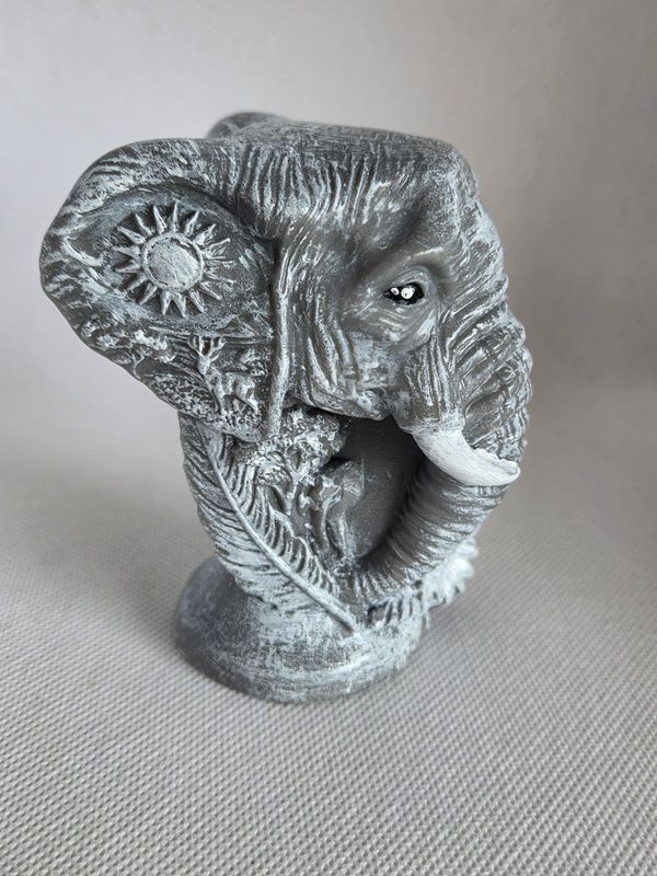 Tête éléphant décor savane effet pierre argenté