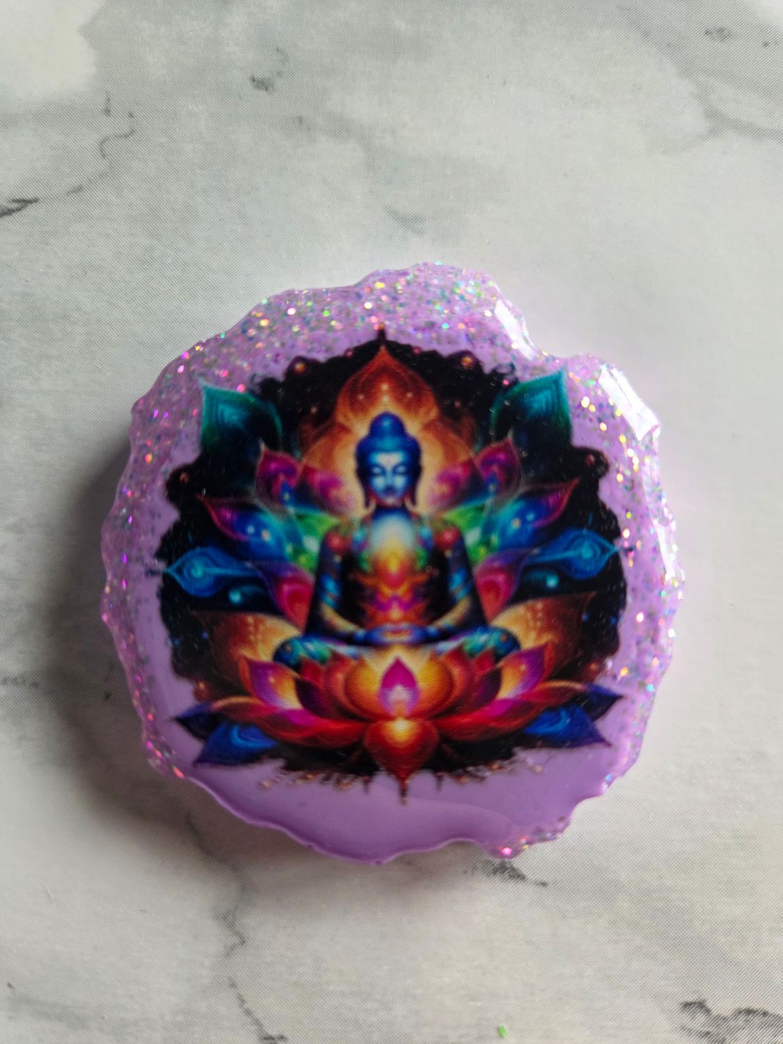 Magnet / Popsocket bouddha lotus parme pailleté
