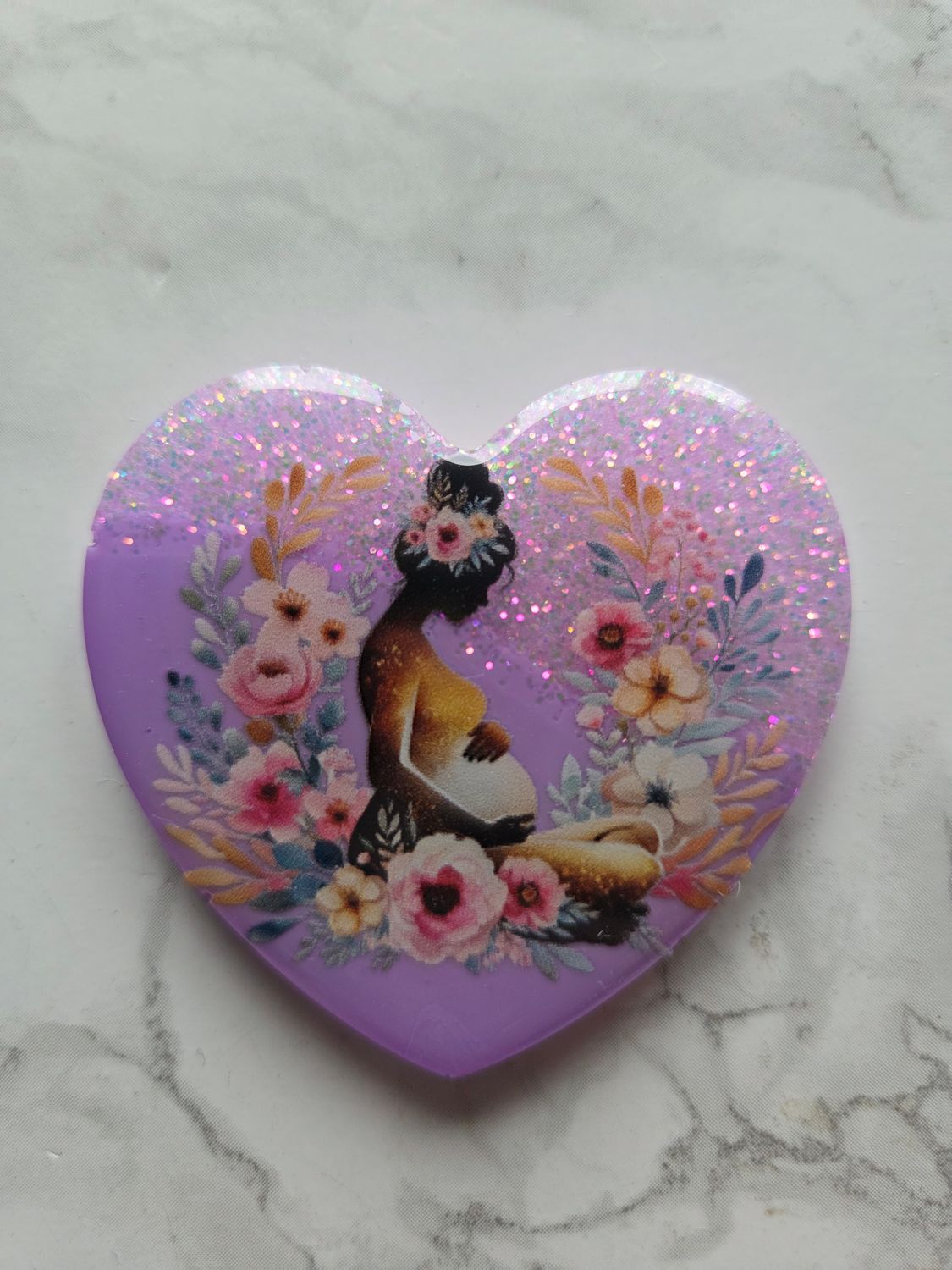 Magnet / Popsocket coeur parme pailleté femme enceinte