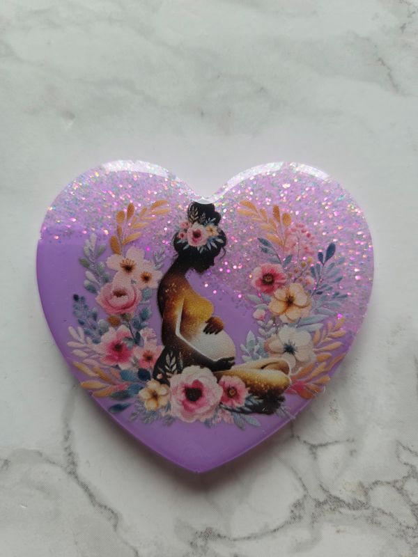 Magnet / Popsocket coeur parme pailleté femme enceinte