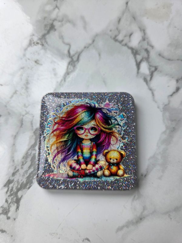 Magnet carré fillette holographique pailleté