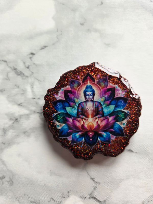 Magnet / Popsocket Bouddha lotus bronze pailleté