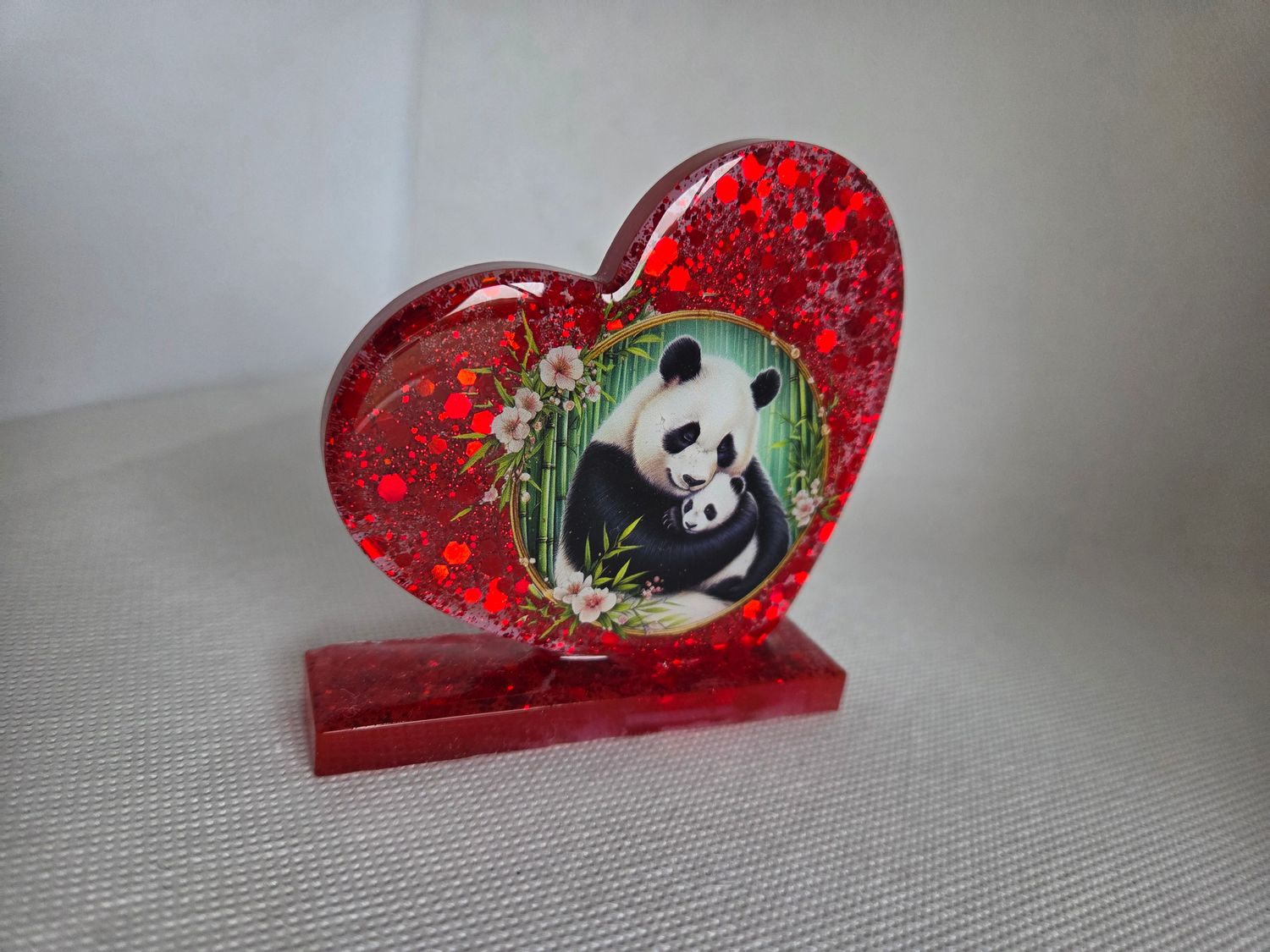 Déco coeur panda rouge pailleté