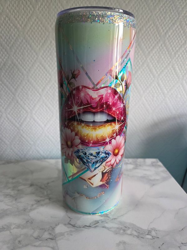 Tumbler 20oz  Géode bouche holographique
