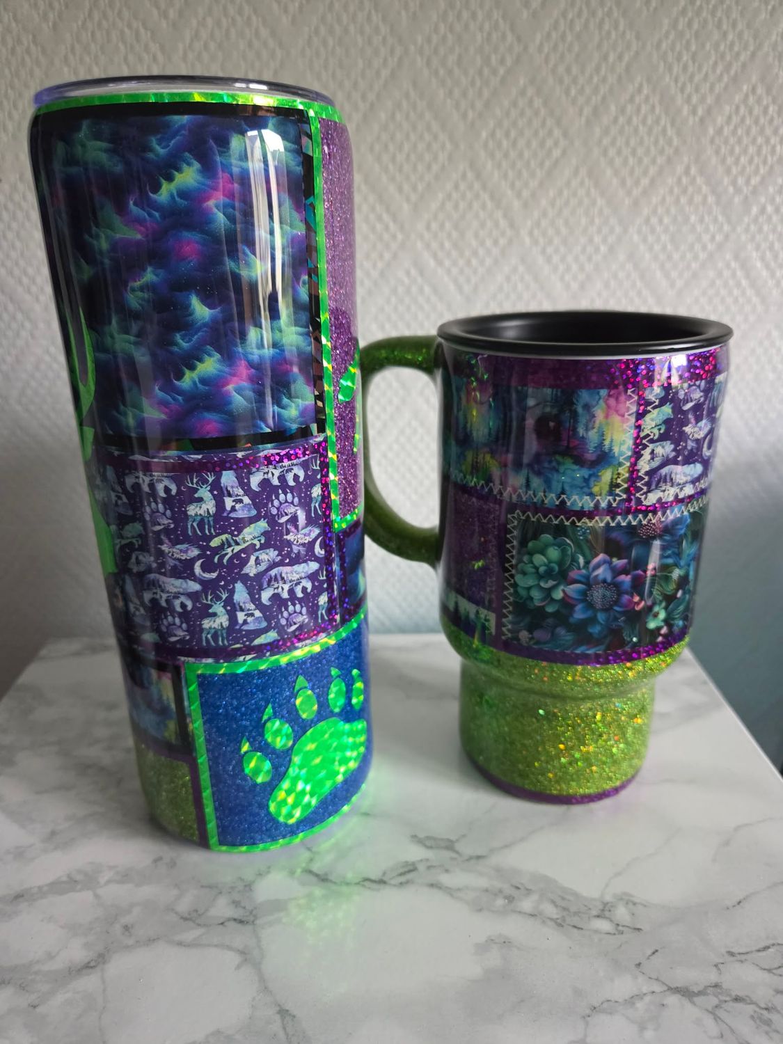 Duo Tumbler isotherme + mug plastique patchwork forêt boréale