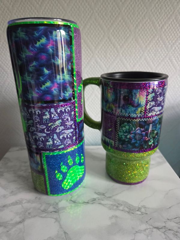 Duo Tumbler isotherme + mug plastique patchwork forêt boréale