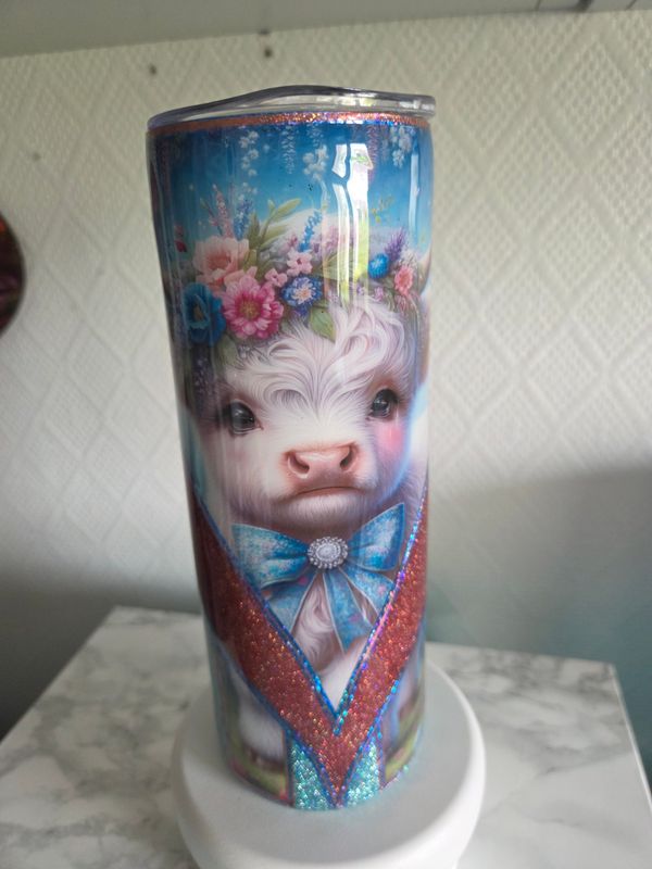 Tumbler 20oz Vachette fleurie bleu