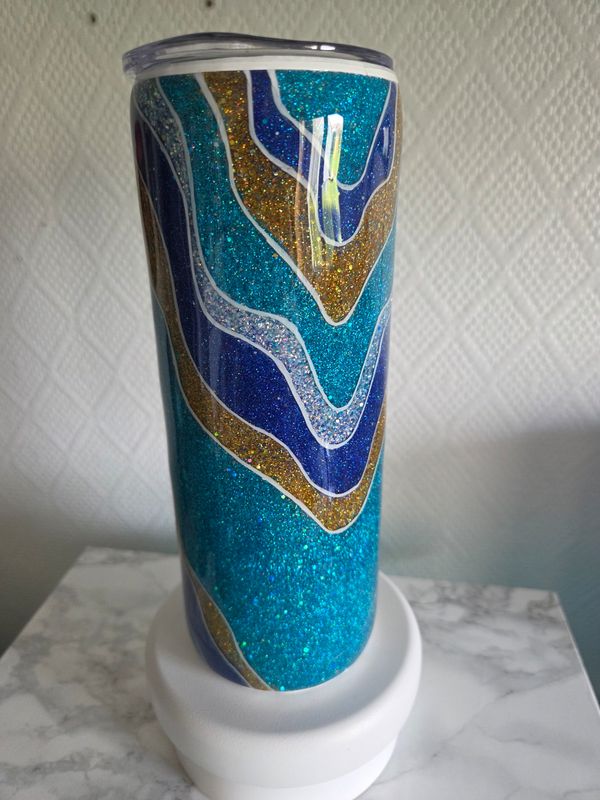 Tumbler 20oz Geode pailleté bleu et or