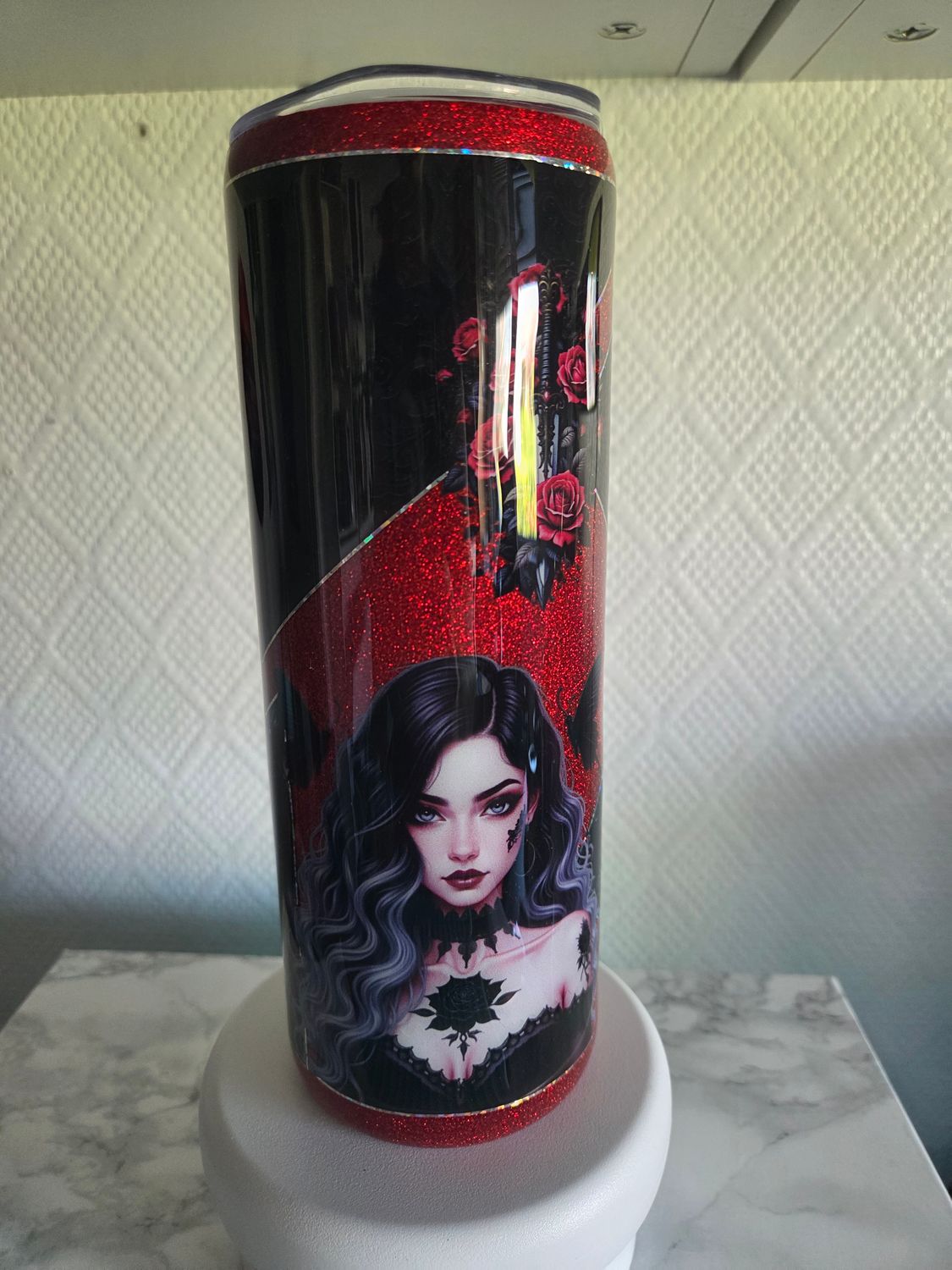 Tumbler 20oz Dark romance rouge pailleté