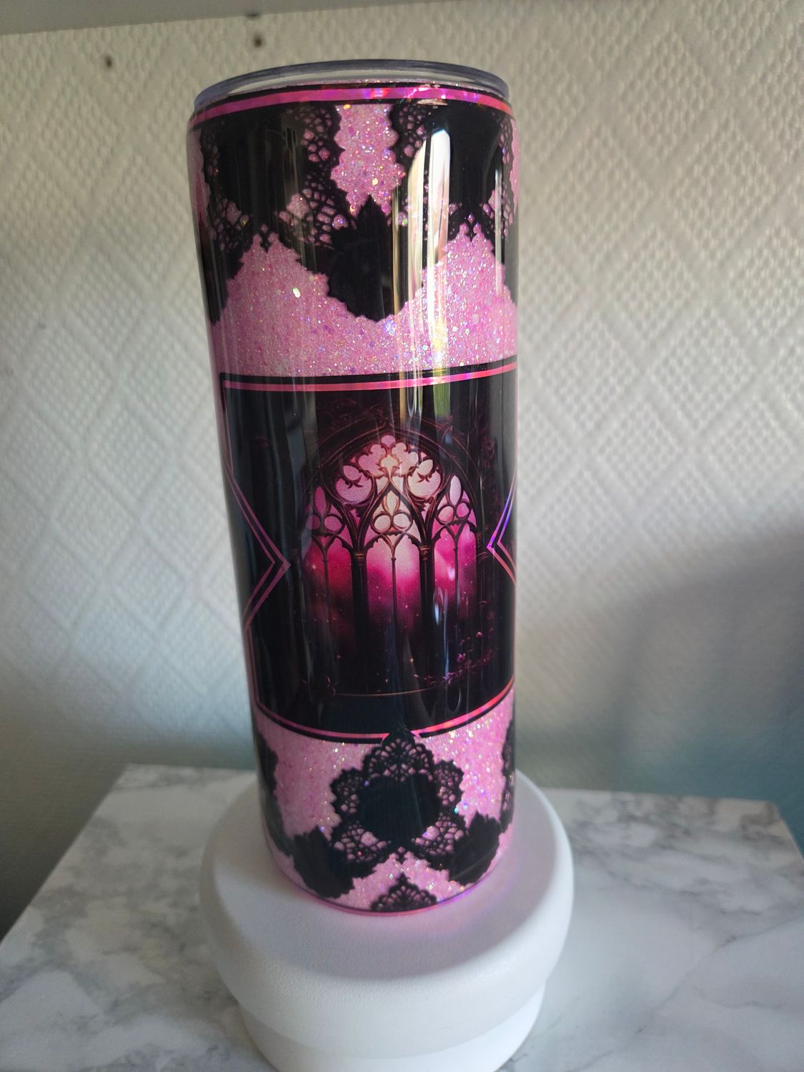 N°55 Tumbler 20oz Pink and black pailleté