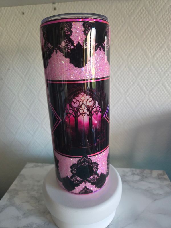 N°55 Tumbler 20oz Pink and black pailleté