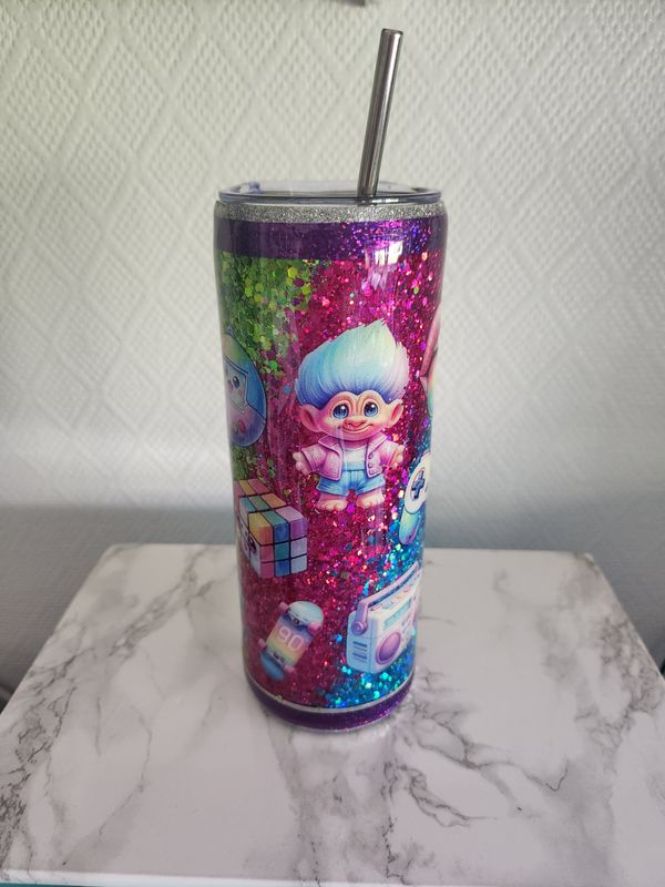 N° 9 Tumbler années 90 résine et paillettes holo