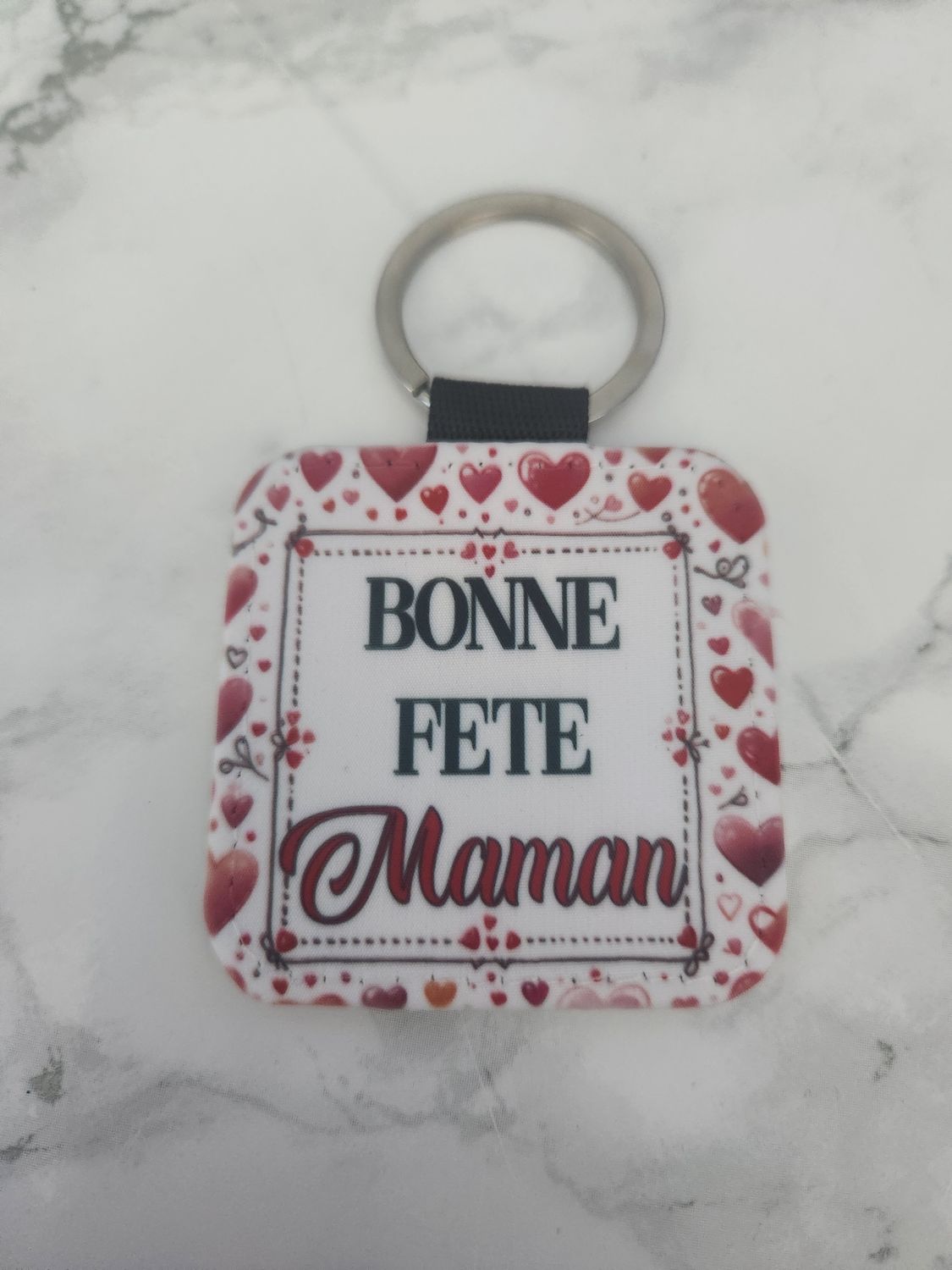 Porte clé simili cuir carré double face