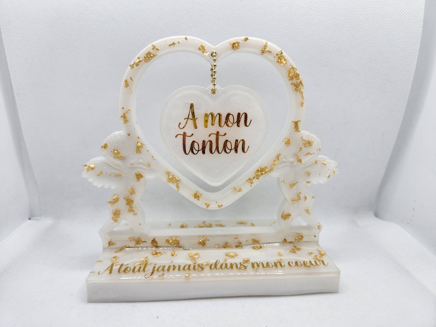 Cadre double coeur anges sur socle personnalisé