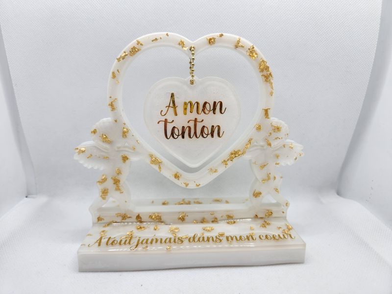 Cadre double coeur anges sur socle personnalisé