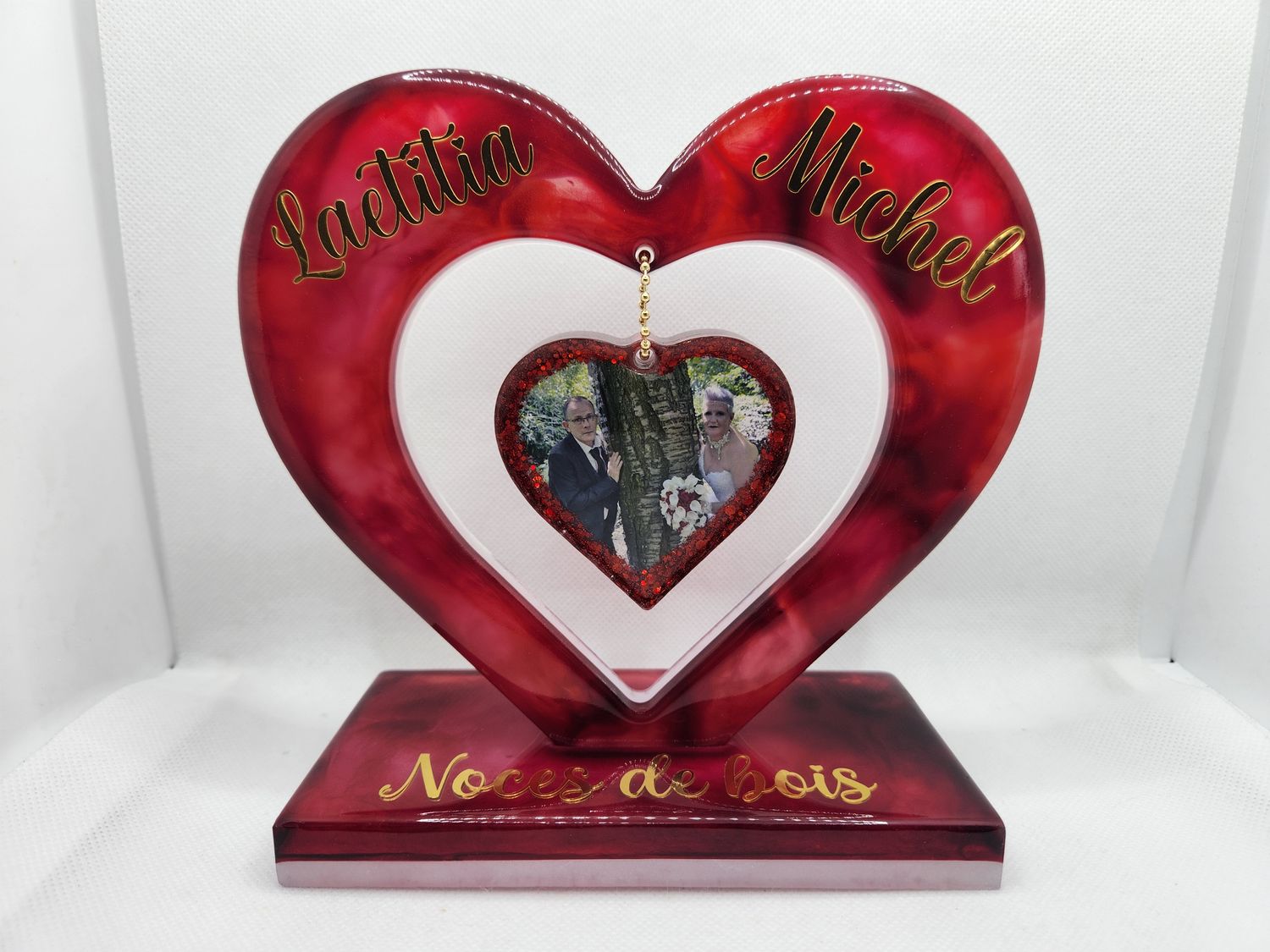 Cadre double coeur milieu sur socle personnalisé