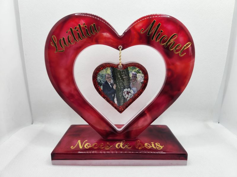 Cadre double coeur milieu sur socle personnalisé