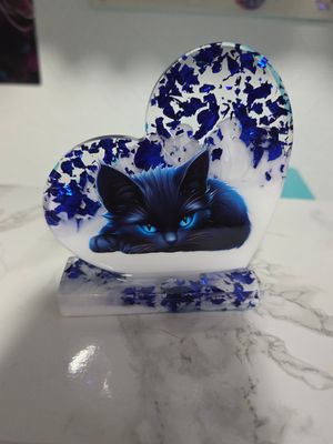 Déco coeur Chat bleu