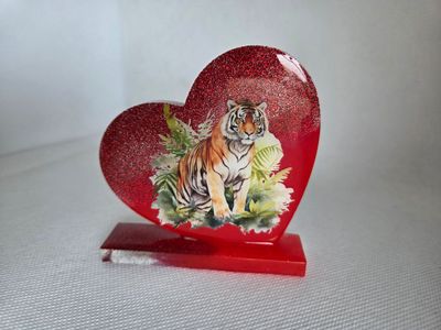 Déco coeur Tigre rouge pailleté Déco coeur Tigre rouge pailleté
