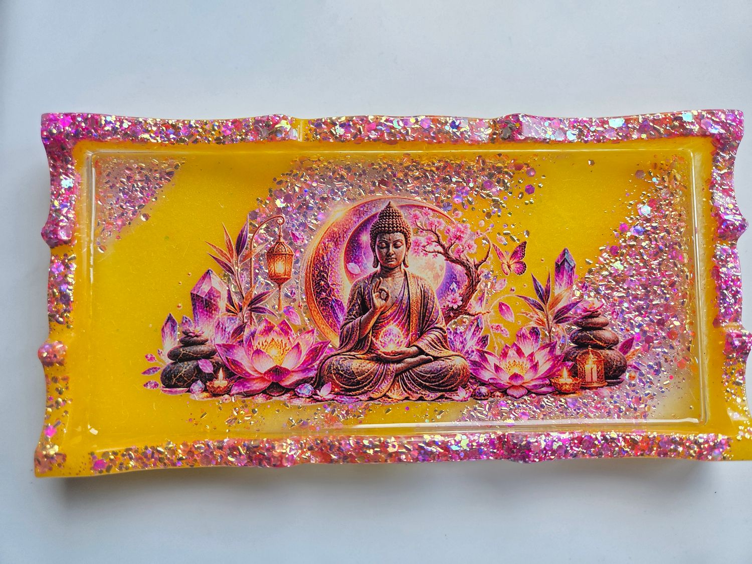 ✨ Plateau Bouddha – Énergie Solaire & Lotus ✨