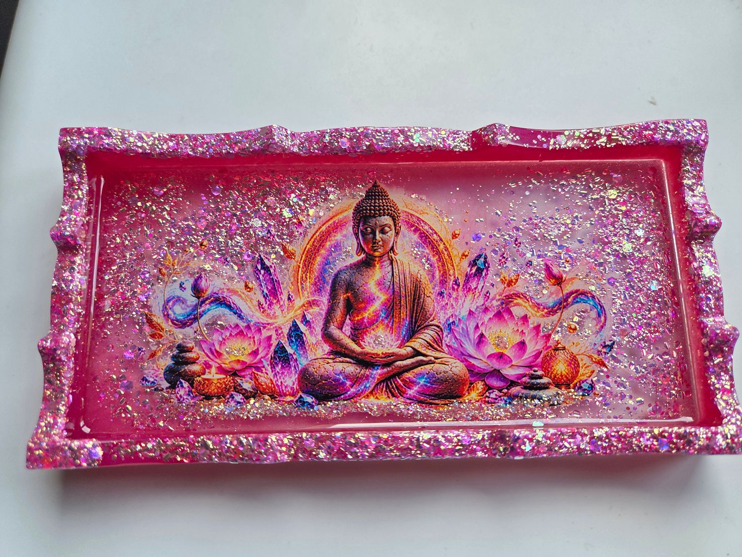 ✨ Plateau Bouddha – Éveil Rose & Cristal ✨