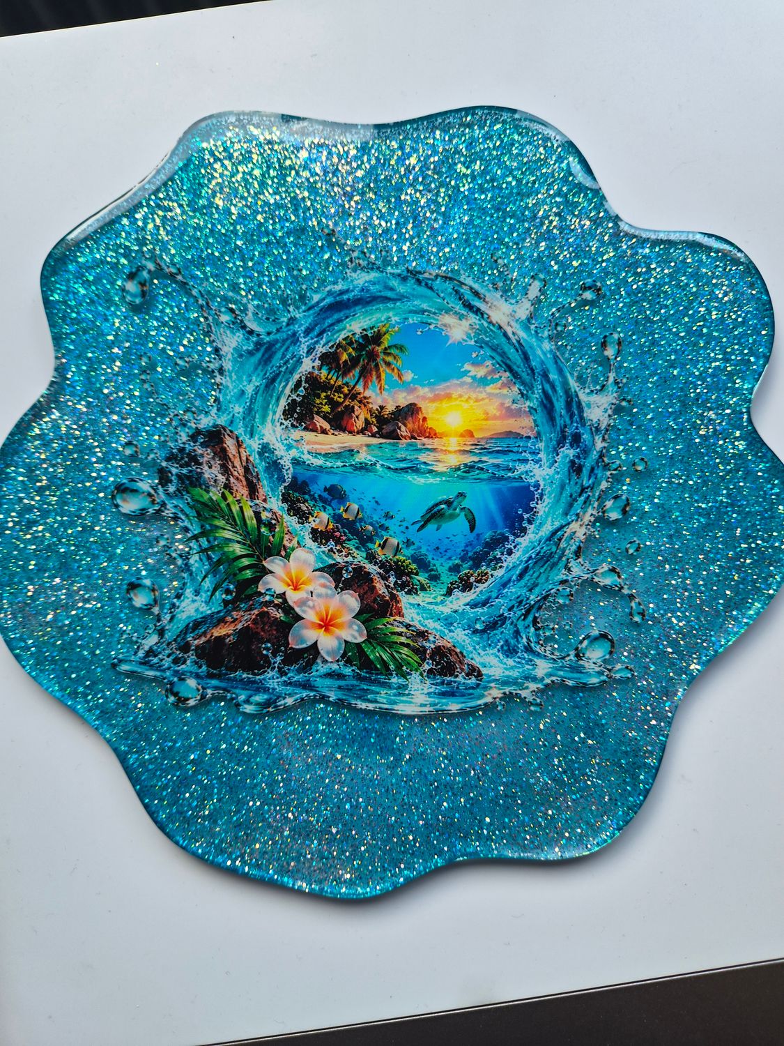 Déco murale Tortue bleu pailleté