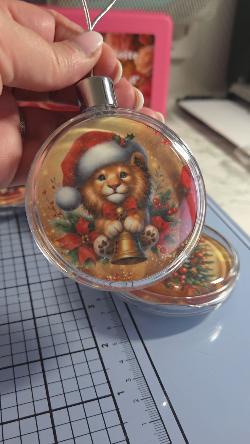 Boule de Noël ronde plate personnalisée recto-verso ✨
