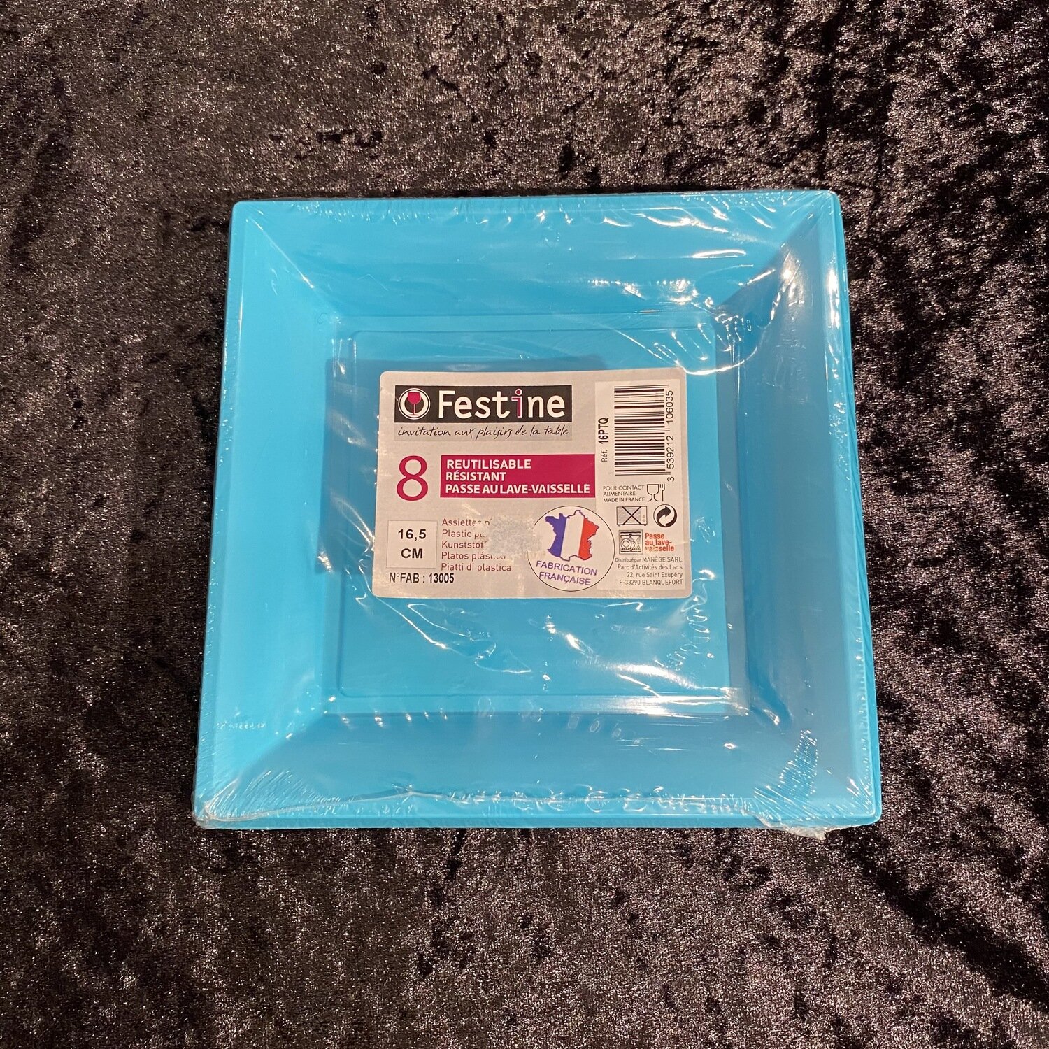 8 assiettes carrées plastique 16,5cm  turquoise