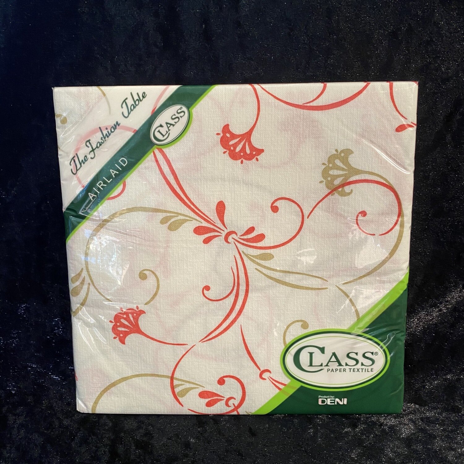 12 Serviettes 40x40 cm Airlaid Volutes Rouge et Or