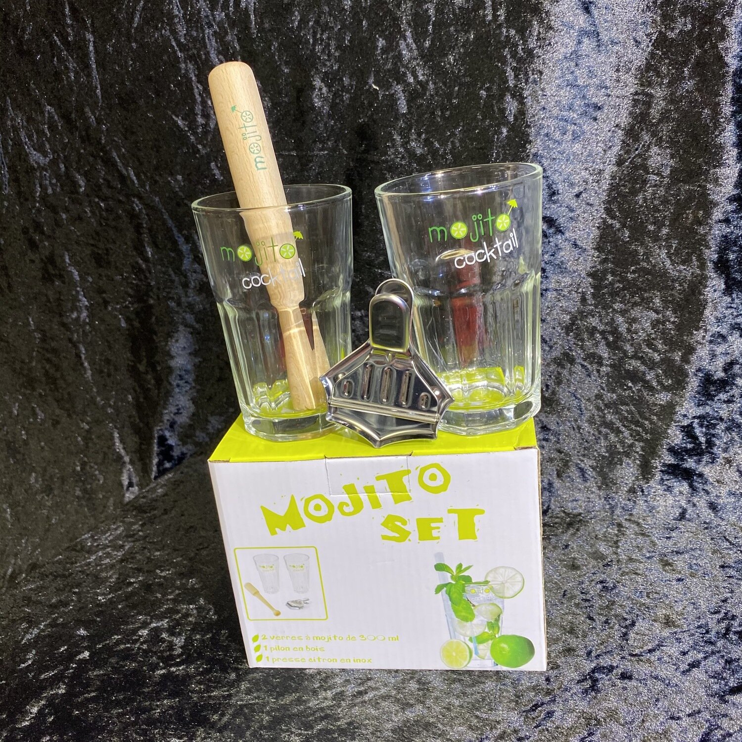Set mojito (2 verres+1 presse citron + 1 pilon bois)