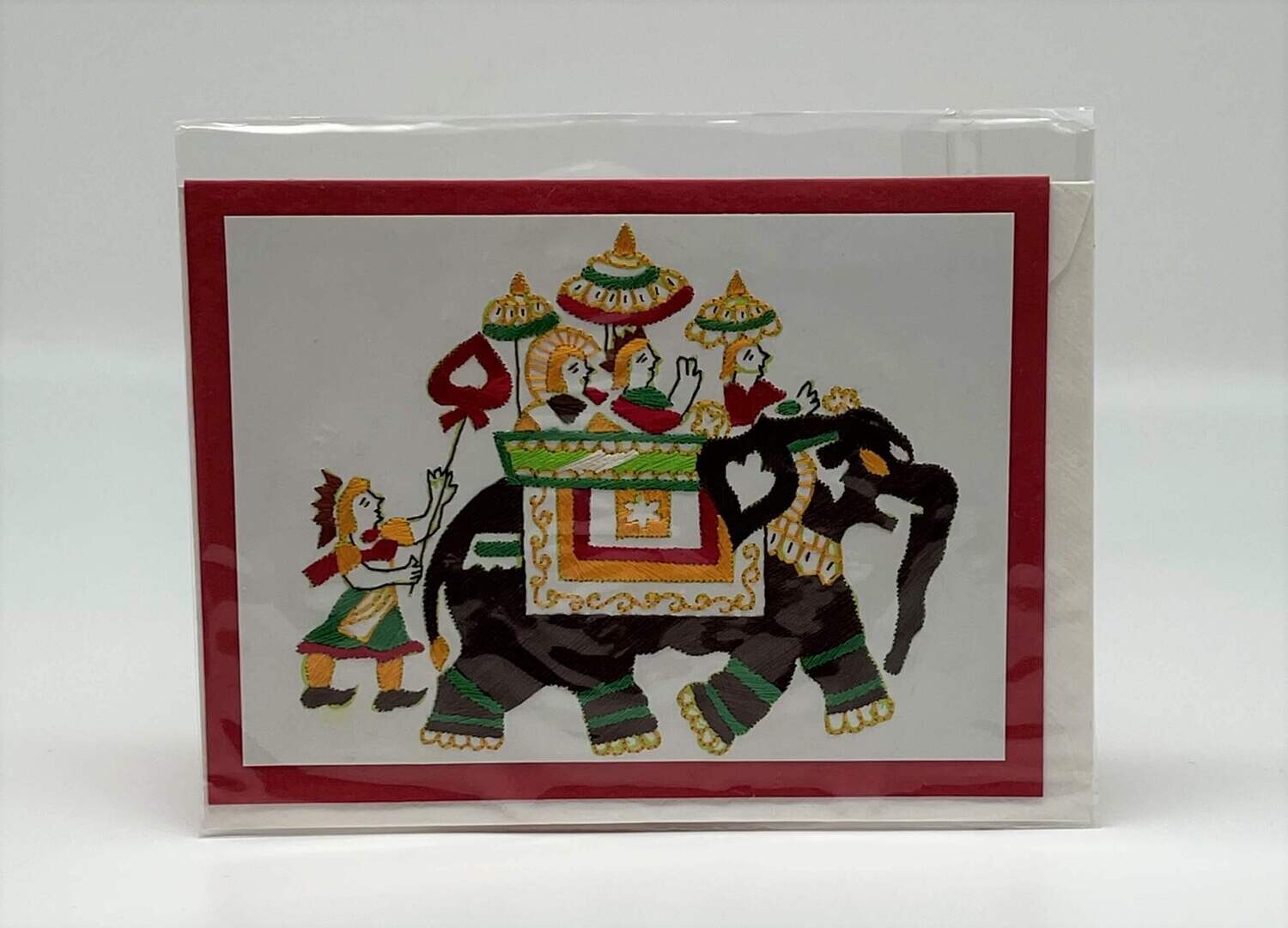 Handgestickte Karte A03 Elefant rot