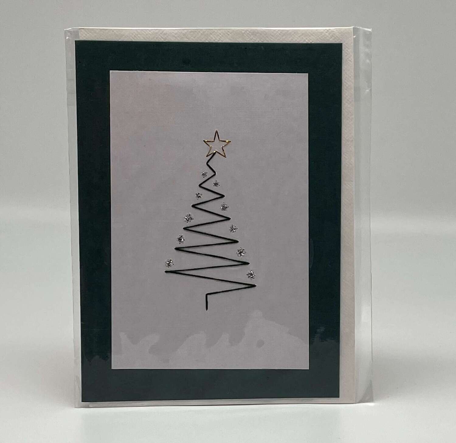 Handgestickte Karte C55 Christbaum grün