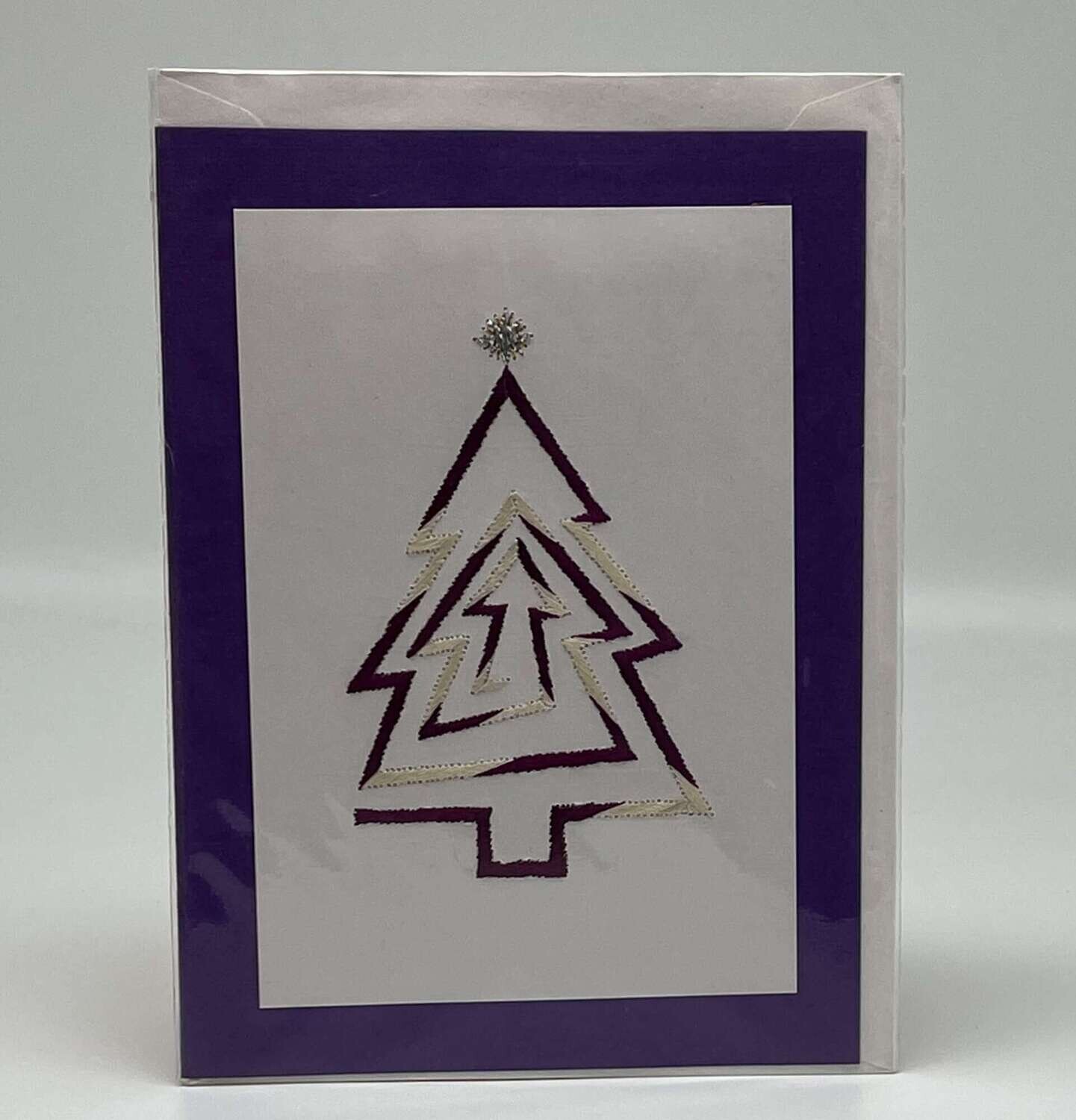 Handgestickte Karte C143 Christbaum lila